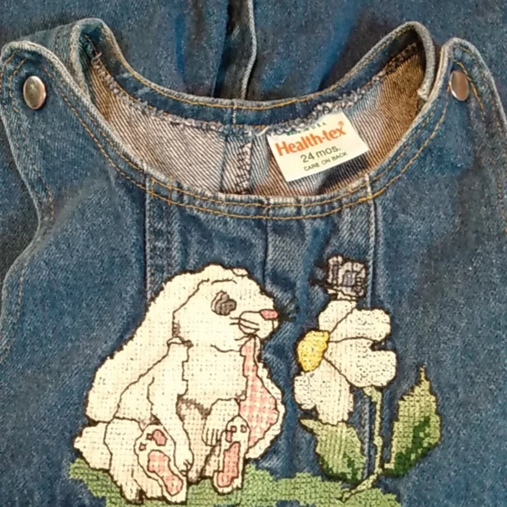 🐰HP! Vtg. Healthtex | Toddler Bunny Rabbit Spring Summer Denim Overalls 24M